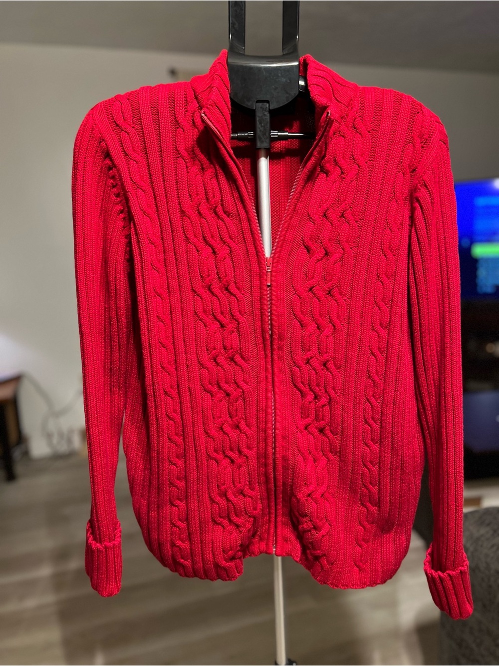 Karen Scott Red Cable-Knit Zip Cardigan